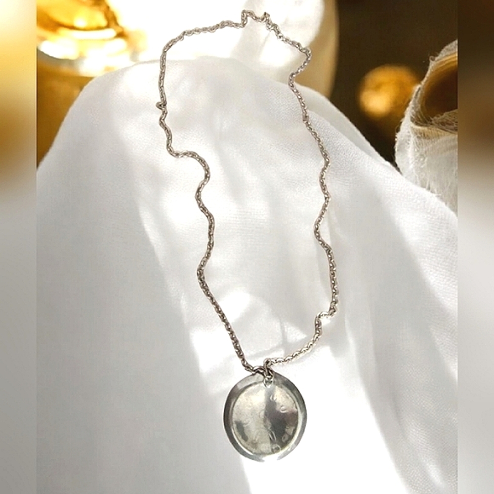 Jorgen Jensen Denmark Pewter Modernist Pendant & Chain Necklace 989 - Picture 3 of 8
